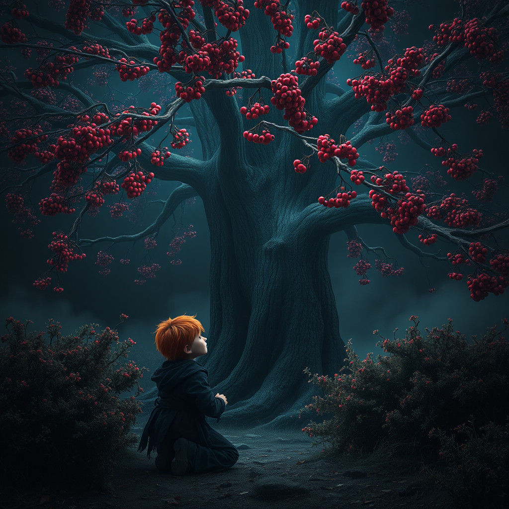 Orphan Boy and Magical Berries in Dark Forest