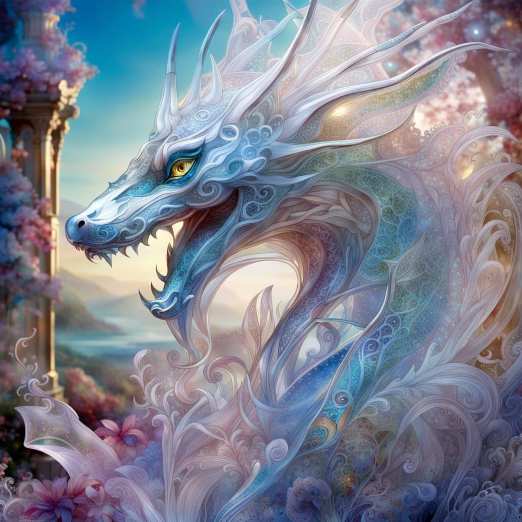 Transparent Crystal Dragon Dreamscape: Ethereal Fantasy Art