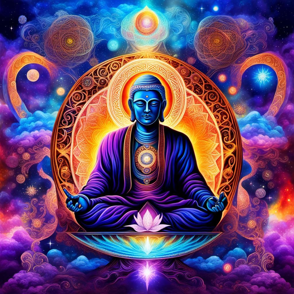 Holographic Astral Illustration of Ascended Meditation Maste...