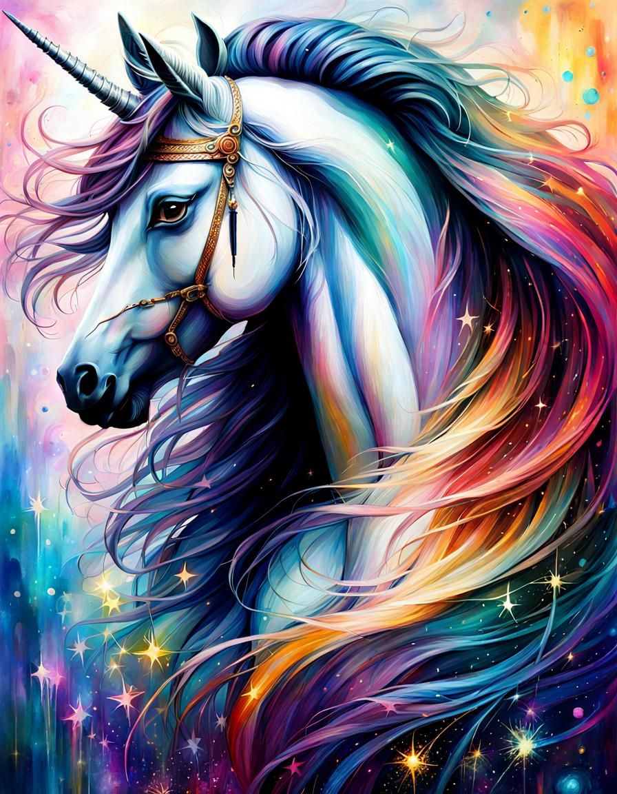 Dreamy Unicorn Painting in Romantic Art Style