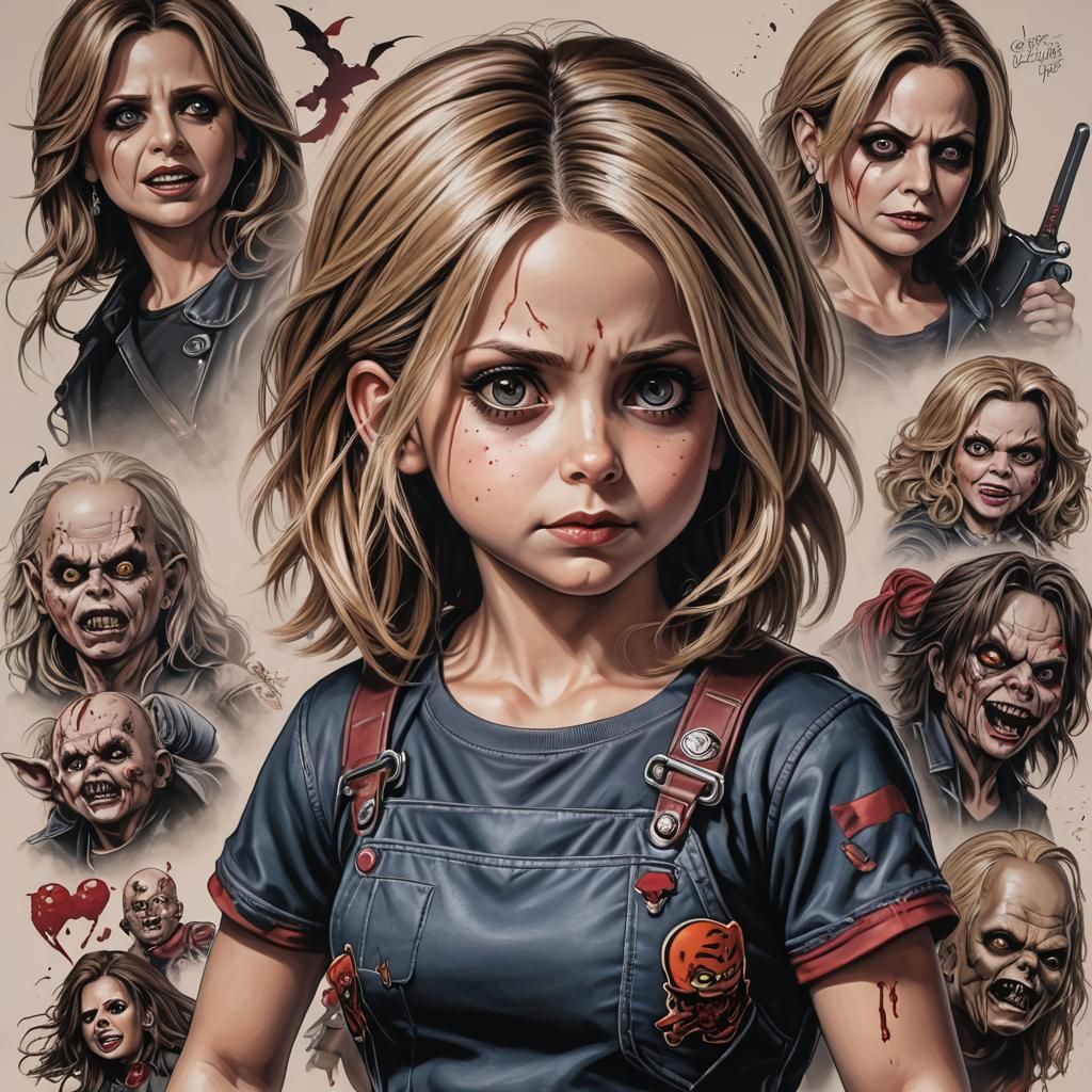 Buffy vs Chucky Tattoo in Anime Style
