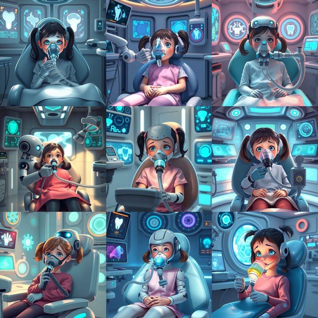 Young Girl Prepares for Futuristic Dental Procedure in Dream...