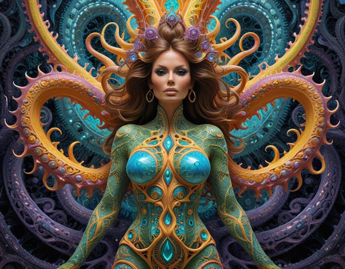 Psychedelic Tentacle Deity in Fractal Landscape