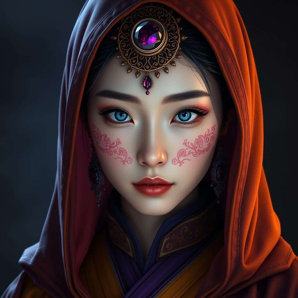 Mysterious Korean Goddess in Dark Fantasy Attire