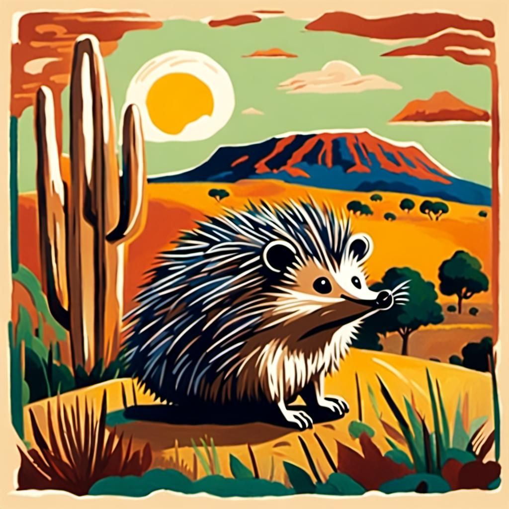 Hedgehog's Australian Adventure: Vintage Travel Poster