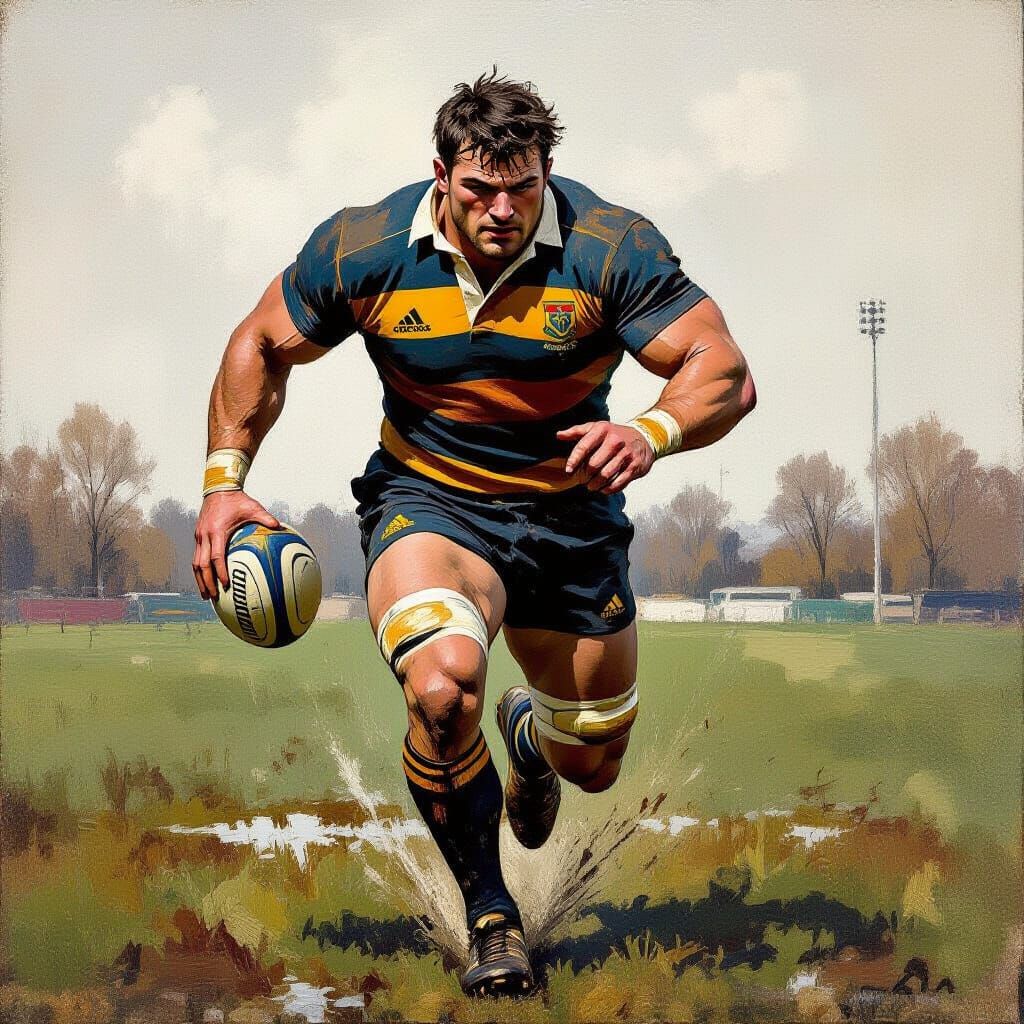 Rugby Player in Impressionist Oil Painting Style