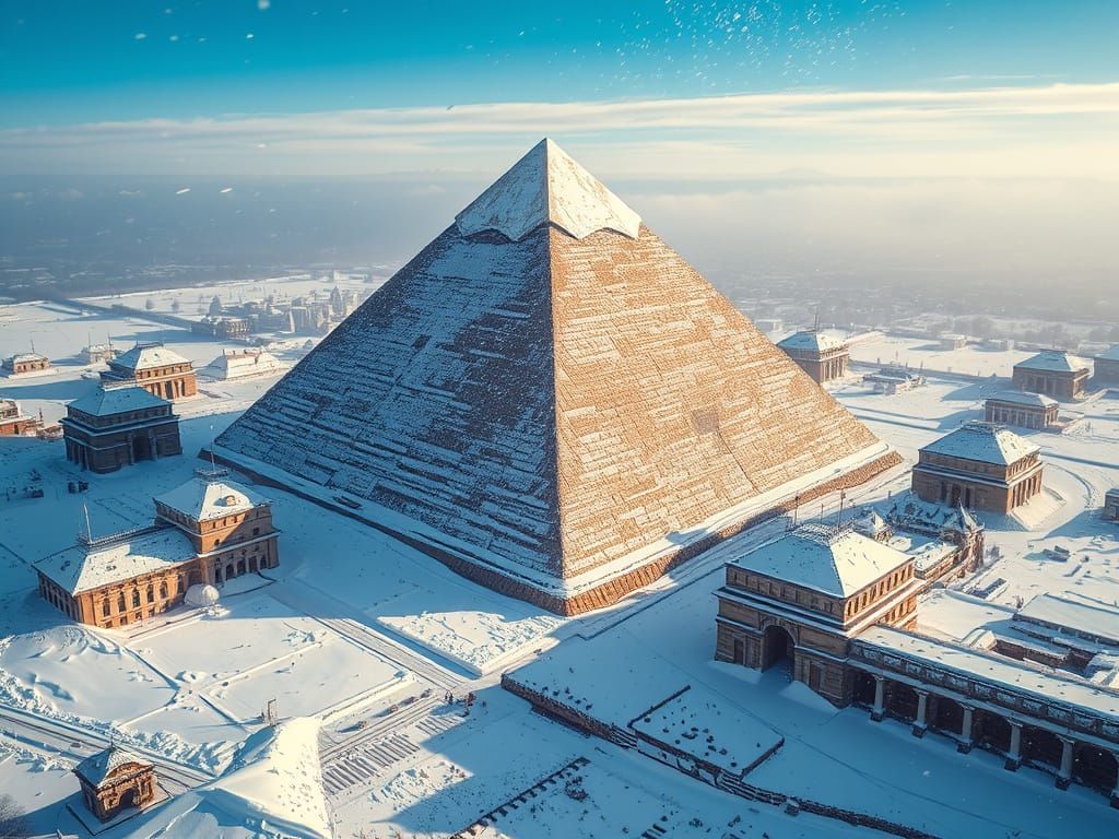 Snowy Great Pyramid Majestic Landscape Oil Painting