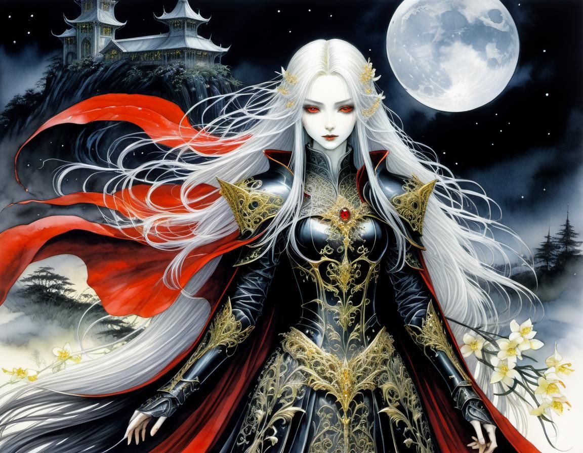 Ethereal Vampire Princess in Dark Gothic Watercolour