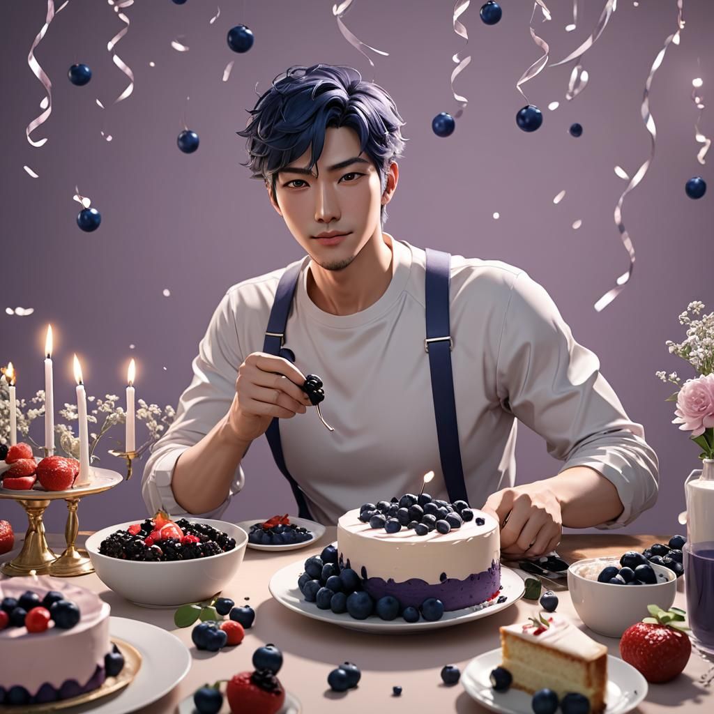 Birthday Boy Celebrates with Cake: 3D Anime Art