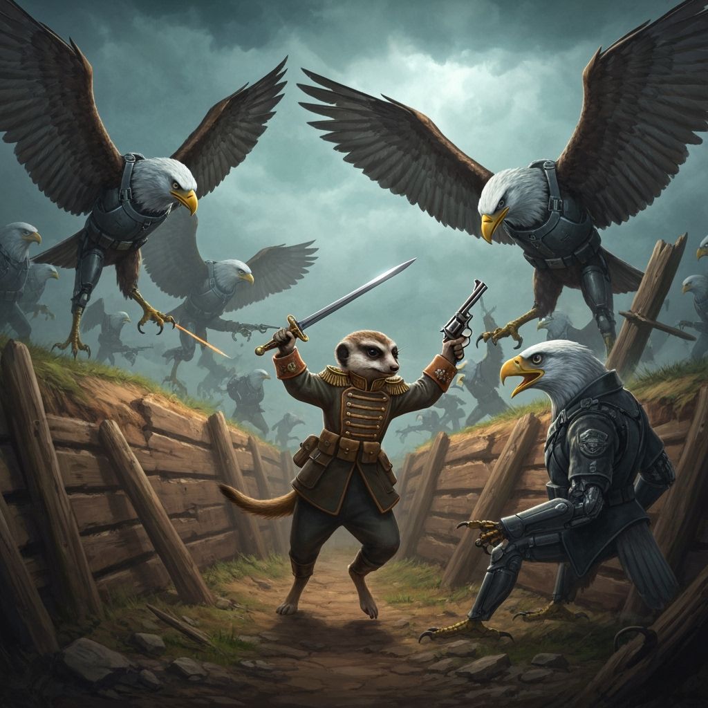 Meerkat Officer Battles Cybernetic Eagles in WWI Trench