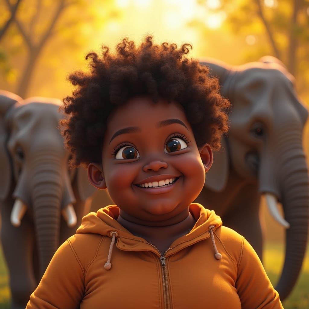 Joyful Black Teen Visits Zoo with Majestic Elephants