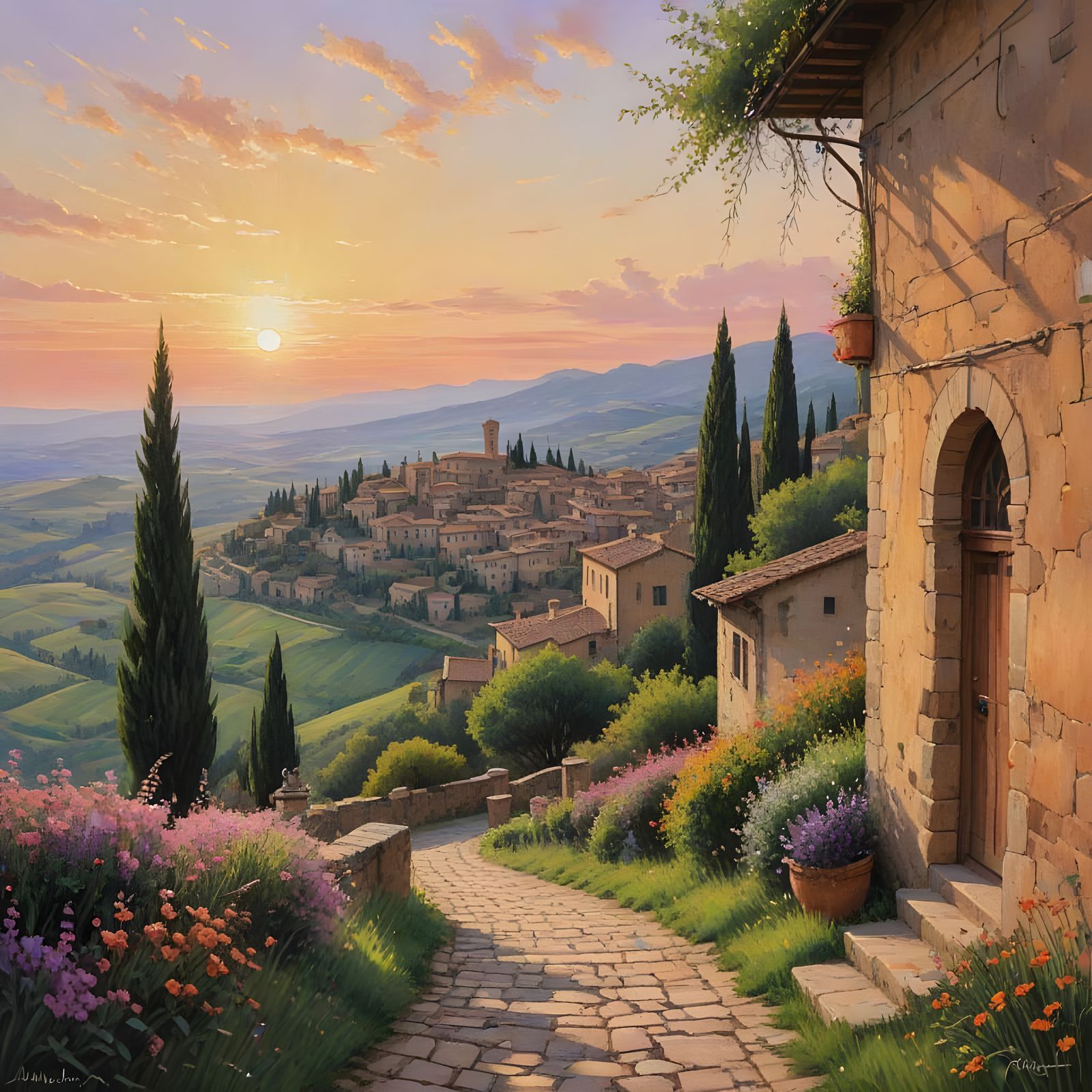 Idyllic Tuscan Sunset over Ancient Volterra