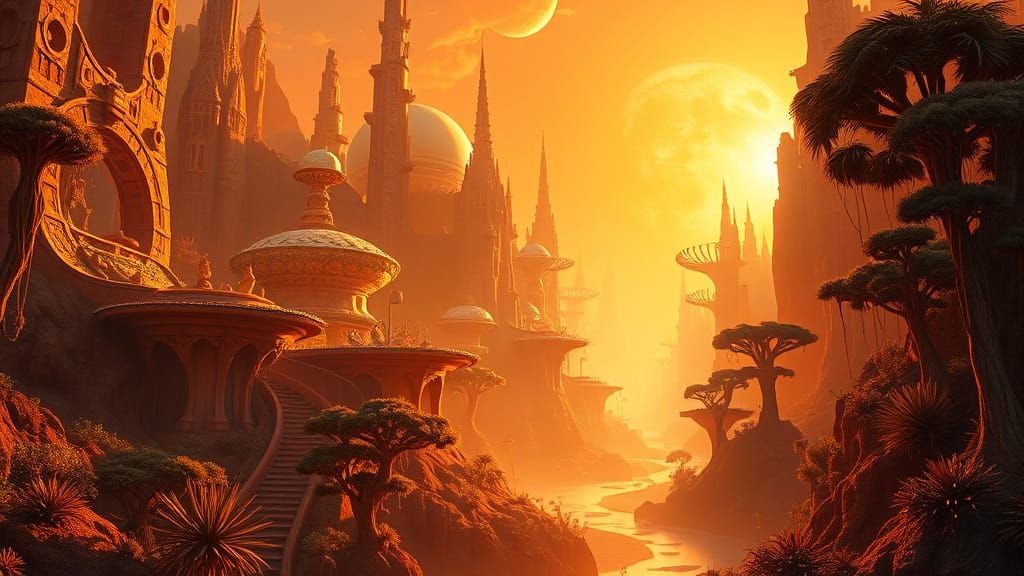 Ethereal Exoplanet Landscape with Radiant Glow