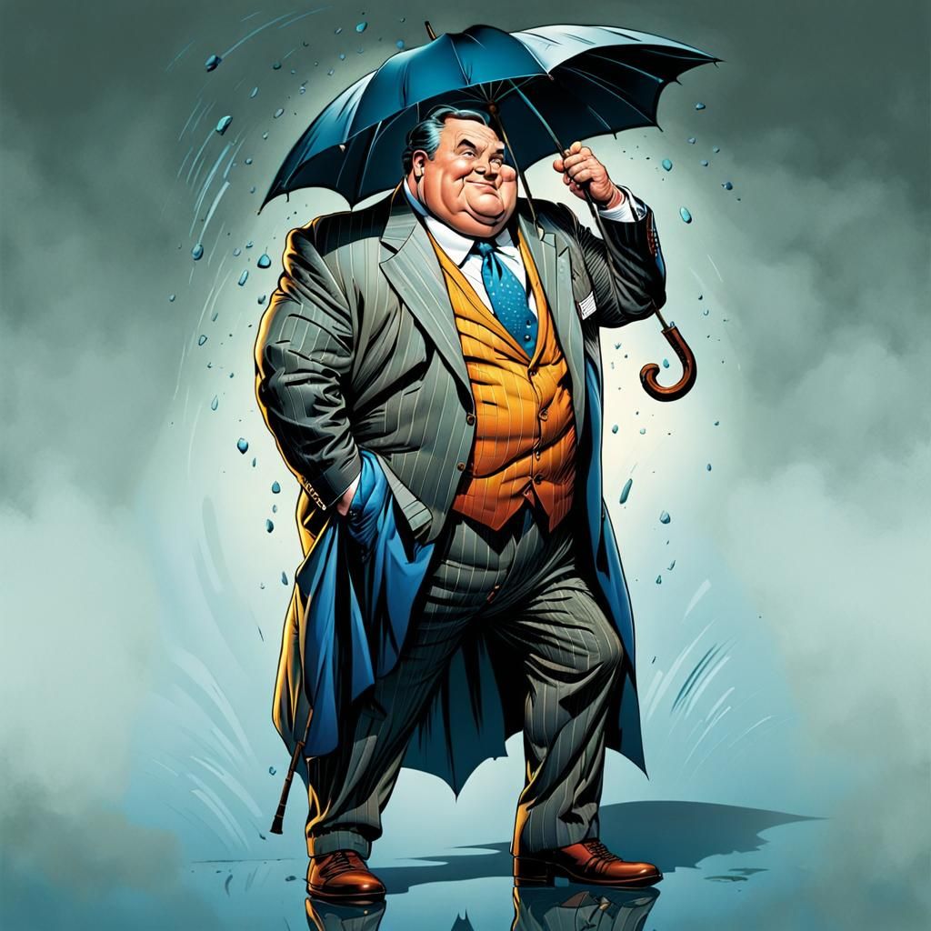 Smug Man with Umbrella: Detailed Comic Book Art