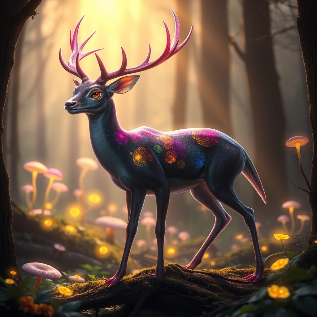 Majestic Deer-Salamander Hybrid in Mystical Forest