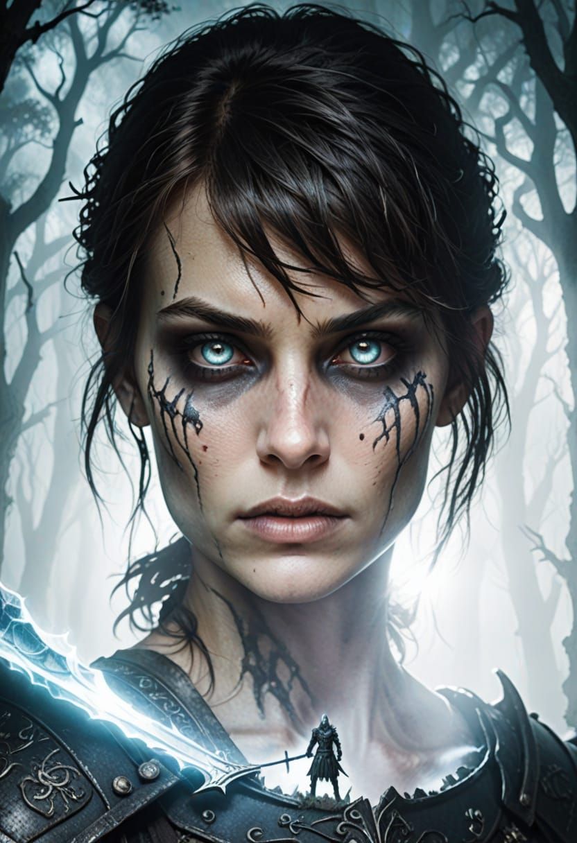 Undead Knight with Glowing Sword in Gothic Forest