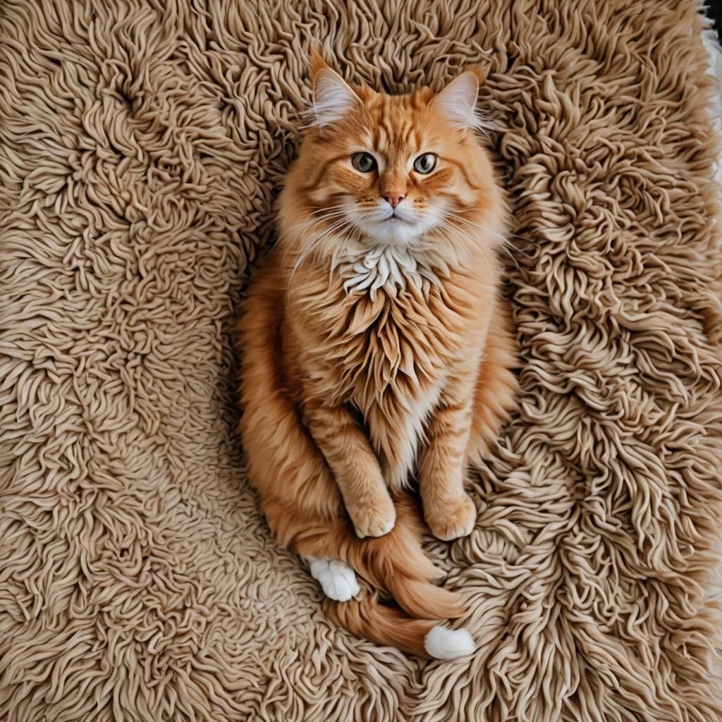 Fluffy Orange Cat Relaxing on a Blanket