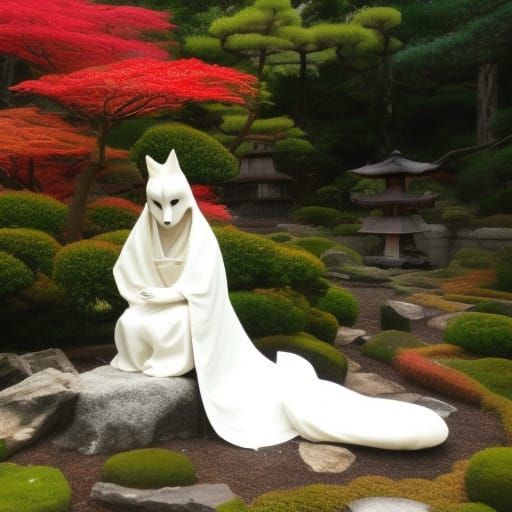 Lady Kitsune Ghost in Japanese Garden
