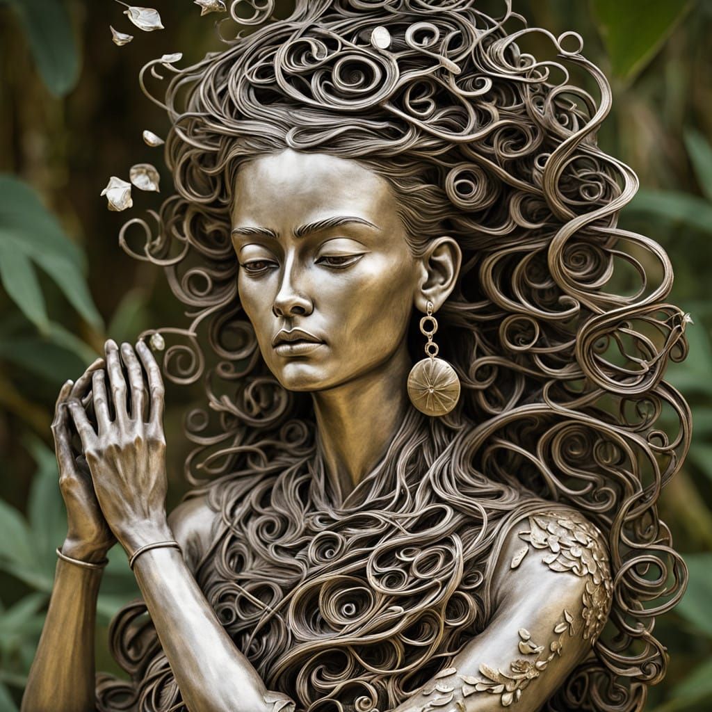 Dreamlike Sculpture of a Woman in Ethereal Landscape