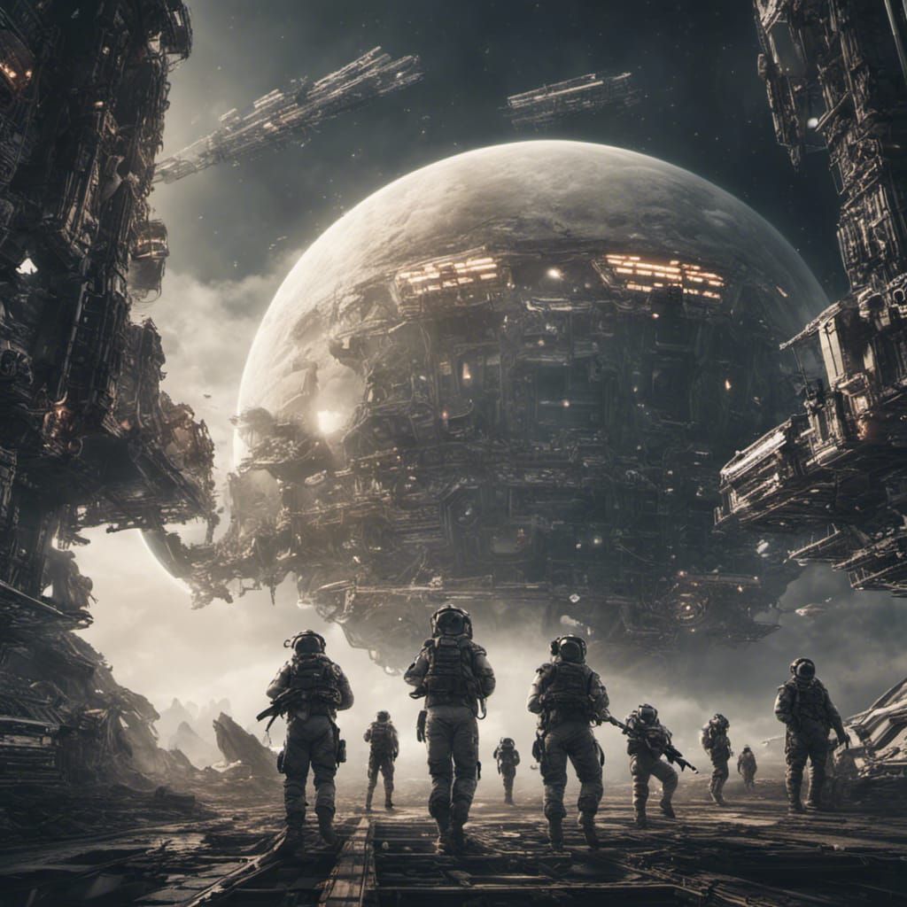Space Station Soldiers in Formation: Digital Matte Painting