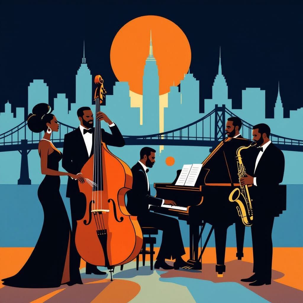 Jazz Band Silhouettes in Bauhaus Style Poster