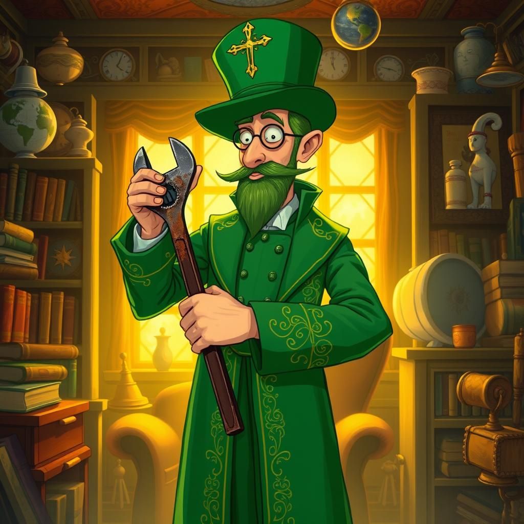 Reverend Green in Study as Whimsical Illustration