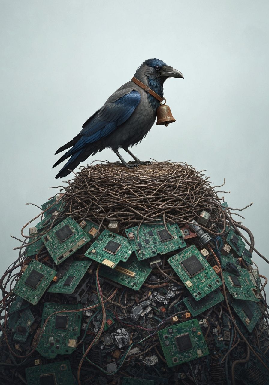 Dystopian Crow on Circuit Nest