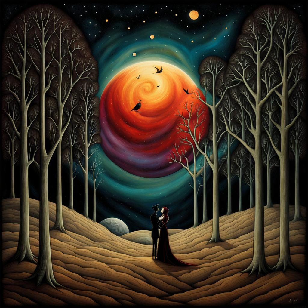 Surreal Last Kiss in Desolate Land