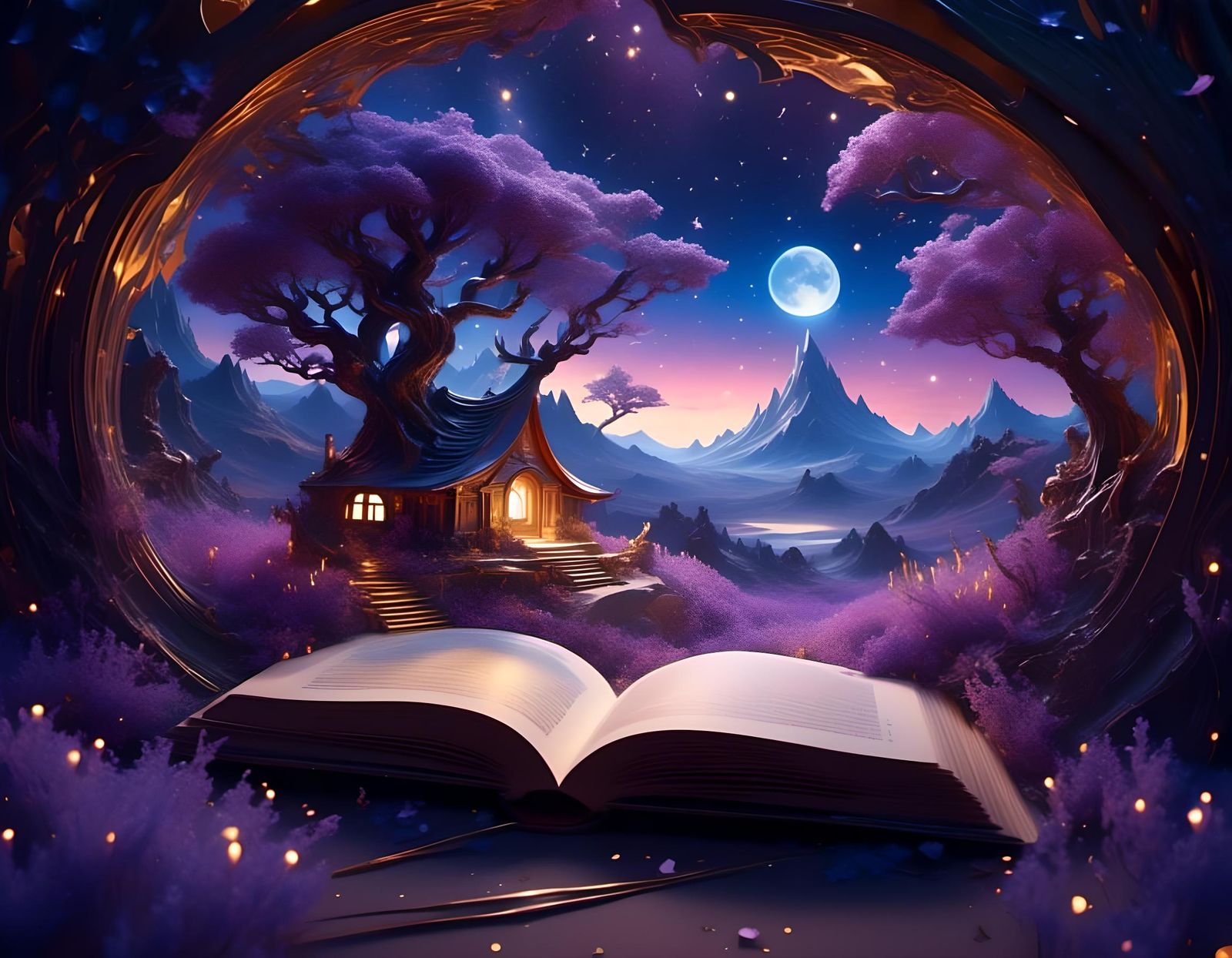 Fantasy World Emerging From Open Pop-Up Book