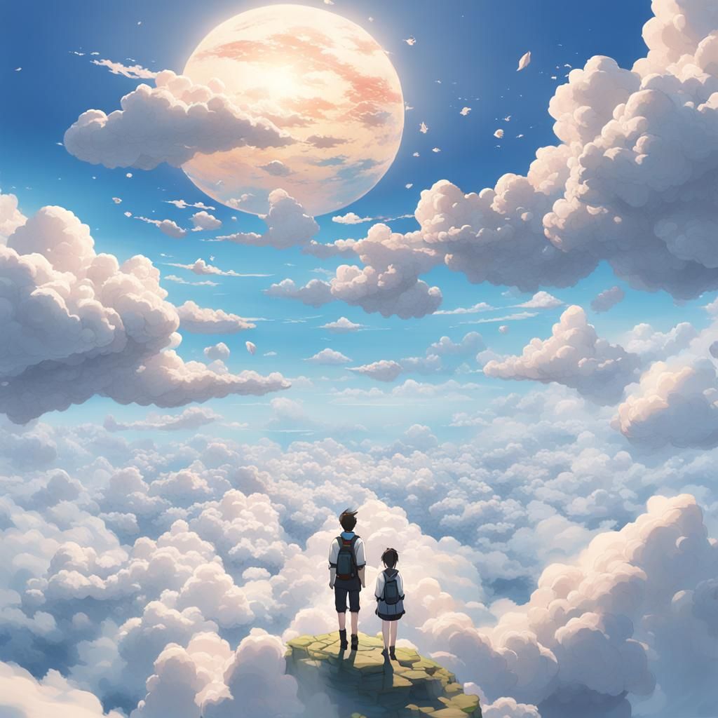 People on Clouds: Detailed 3D Anime Art