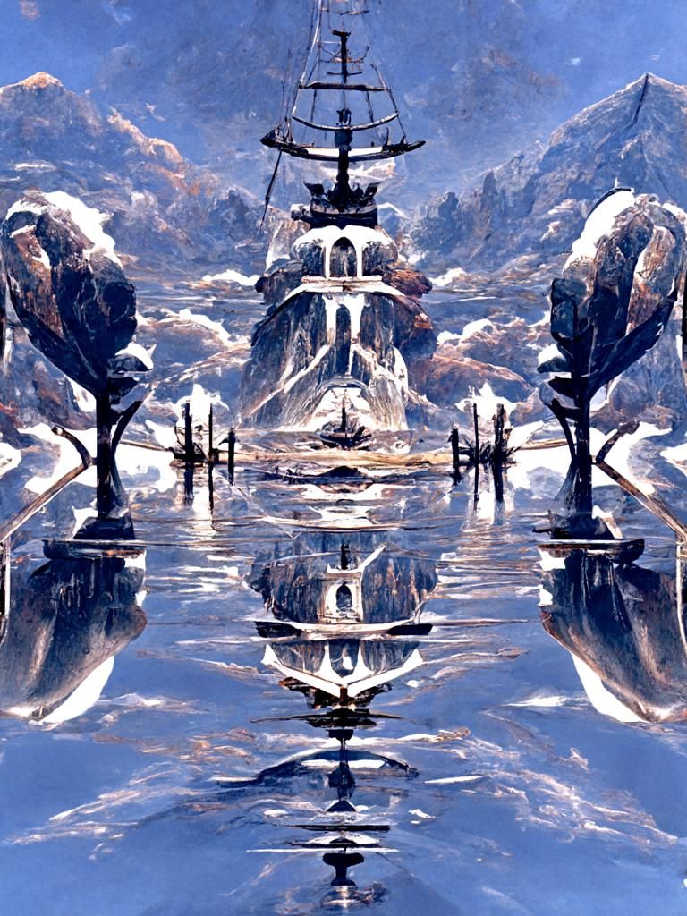 Sinister Ship Sails on Dark Seas: Hyperrealistic Painting