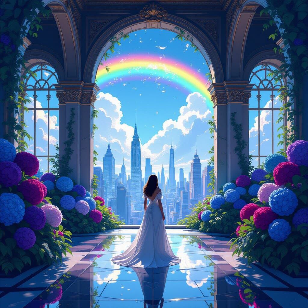 Luminous Digital Painting of Woman in Ornate Structure