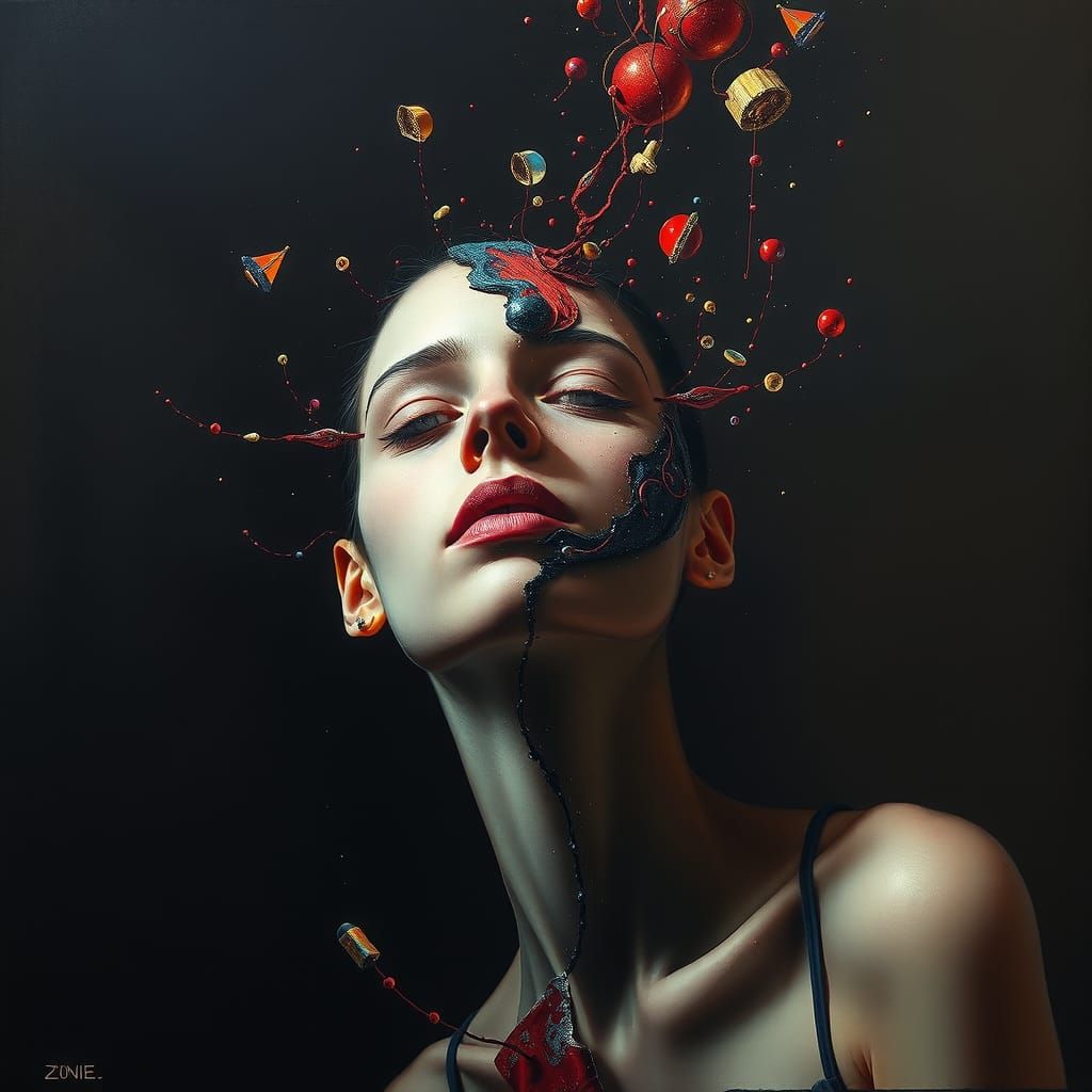 Surreal Mysterious Figure in Striking Trompe-l'œil Painting