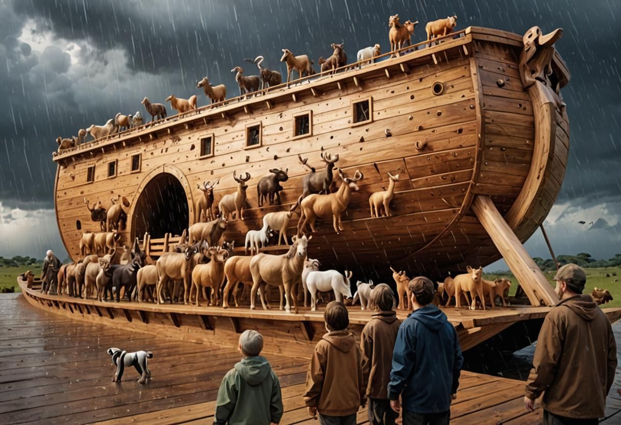 Noah's Ark: Animals Boarding in the Rain