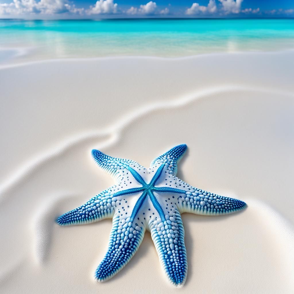 Blue and White Starfish on Ocean Floor