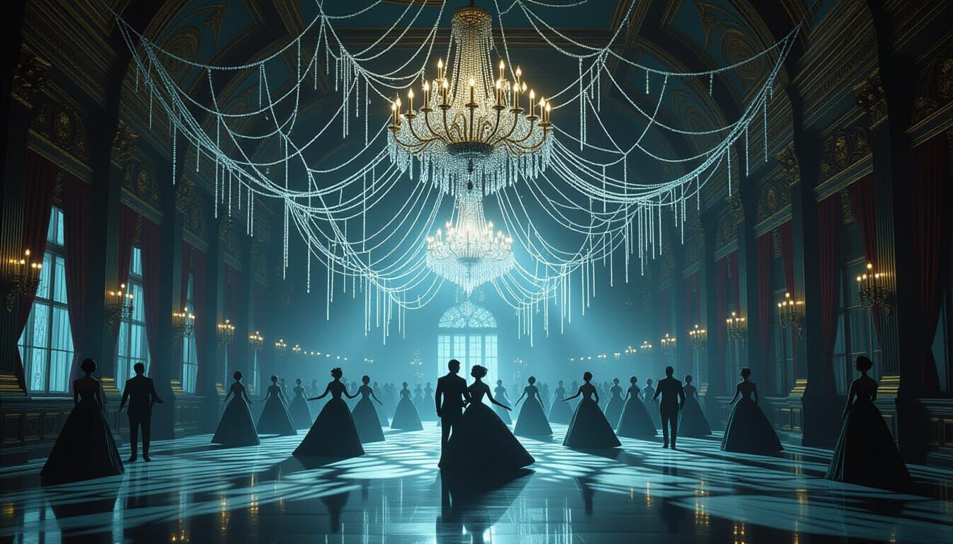 Gothic Ballroom Dance Under Crystal Spiderwebs