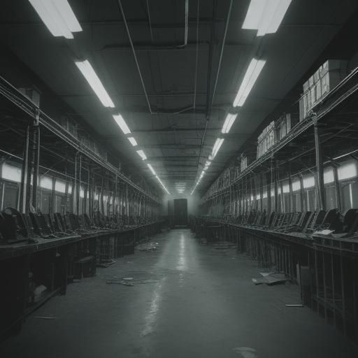 Dark Liminal Factory in Old Film Style