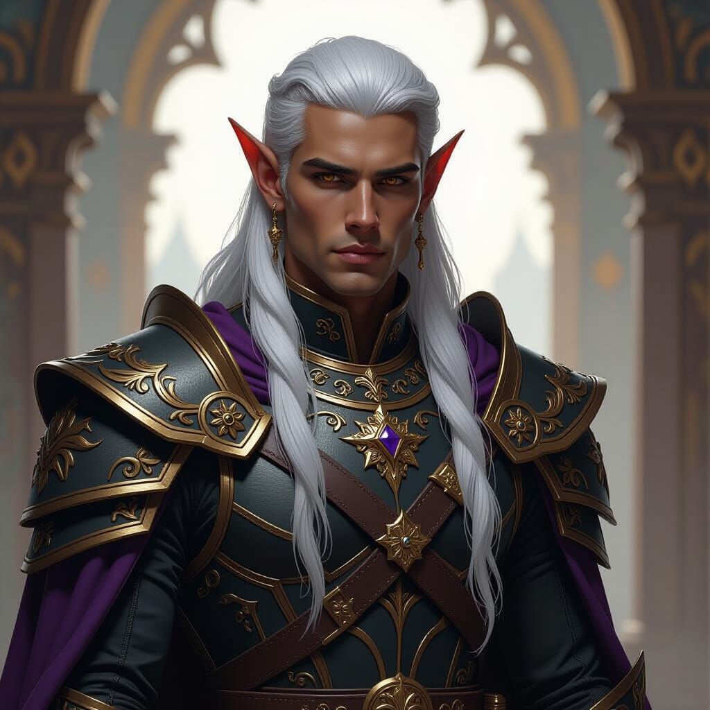 Elf Knight in Royal Armor with Golden Eyes
