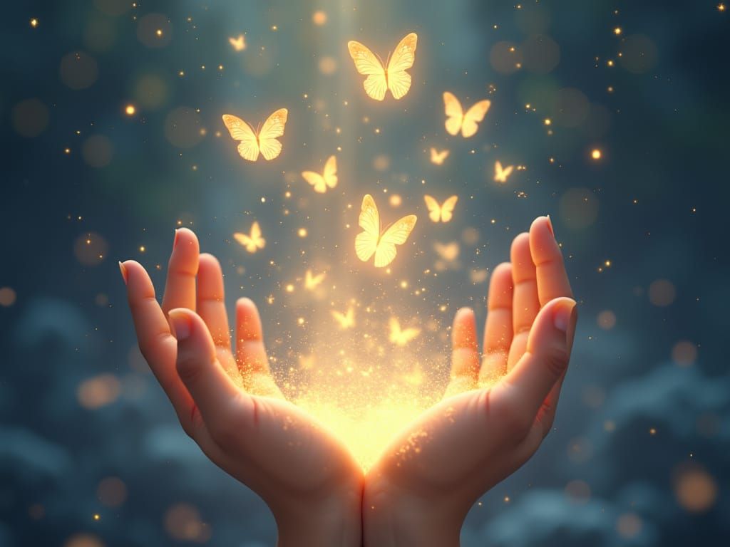 Whispers of the Cosmos: Ethereal Hands Release Glowing Butte...