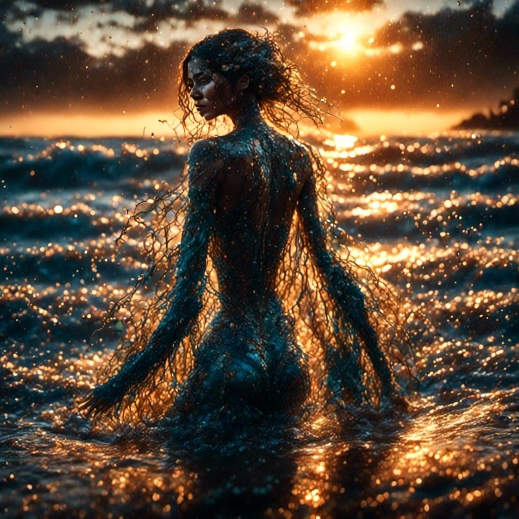 Mermaid Transformation on Beach at Sunset