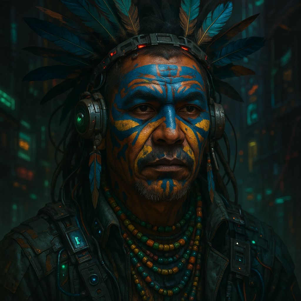Shadowrun Male Xapiri-Thepe Face in Cyberpunk Style