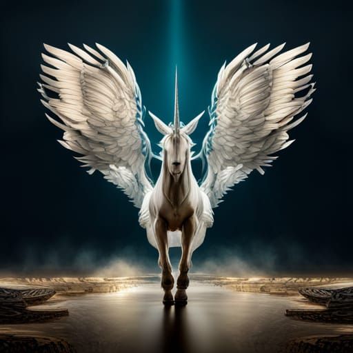 Winged Unicorn in Dark Gothic Fantasy Art
