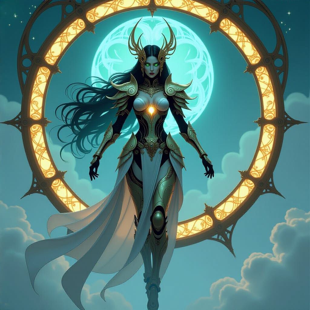 Biomechanical Valkyrie Descends in Ethereal Cyberpunk Style