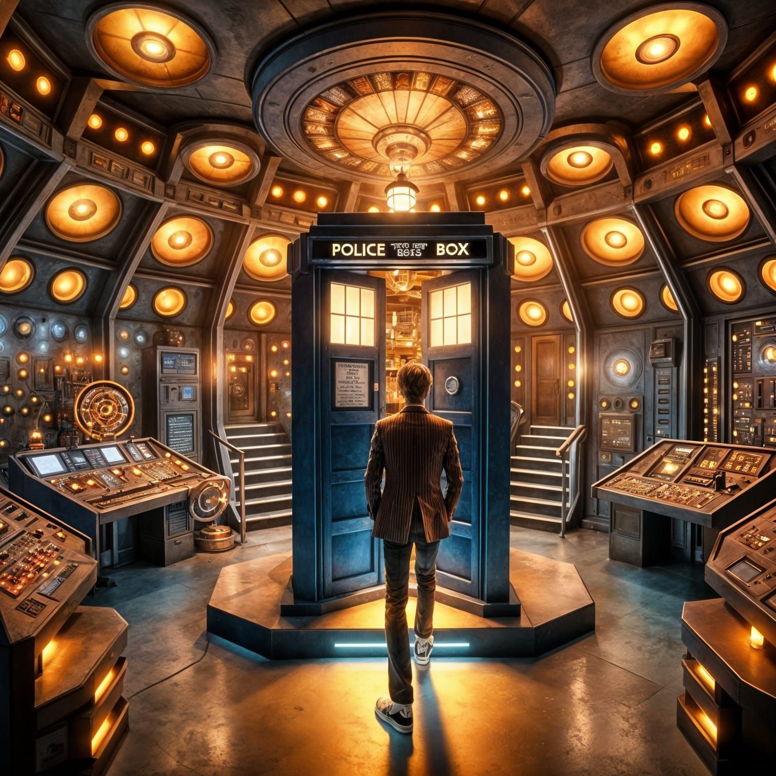 From the outside looking into the iconic Doctor who TARDIS i...