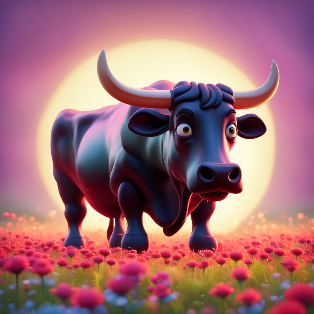 Ferdinand the Bull with Transparent Flower in 3D