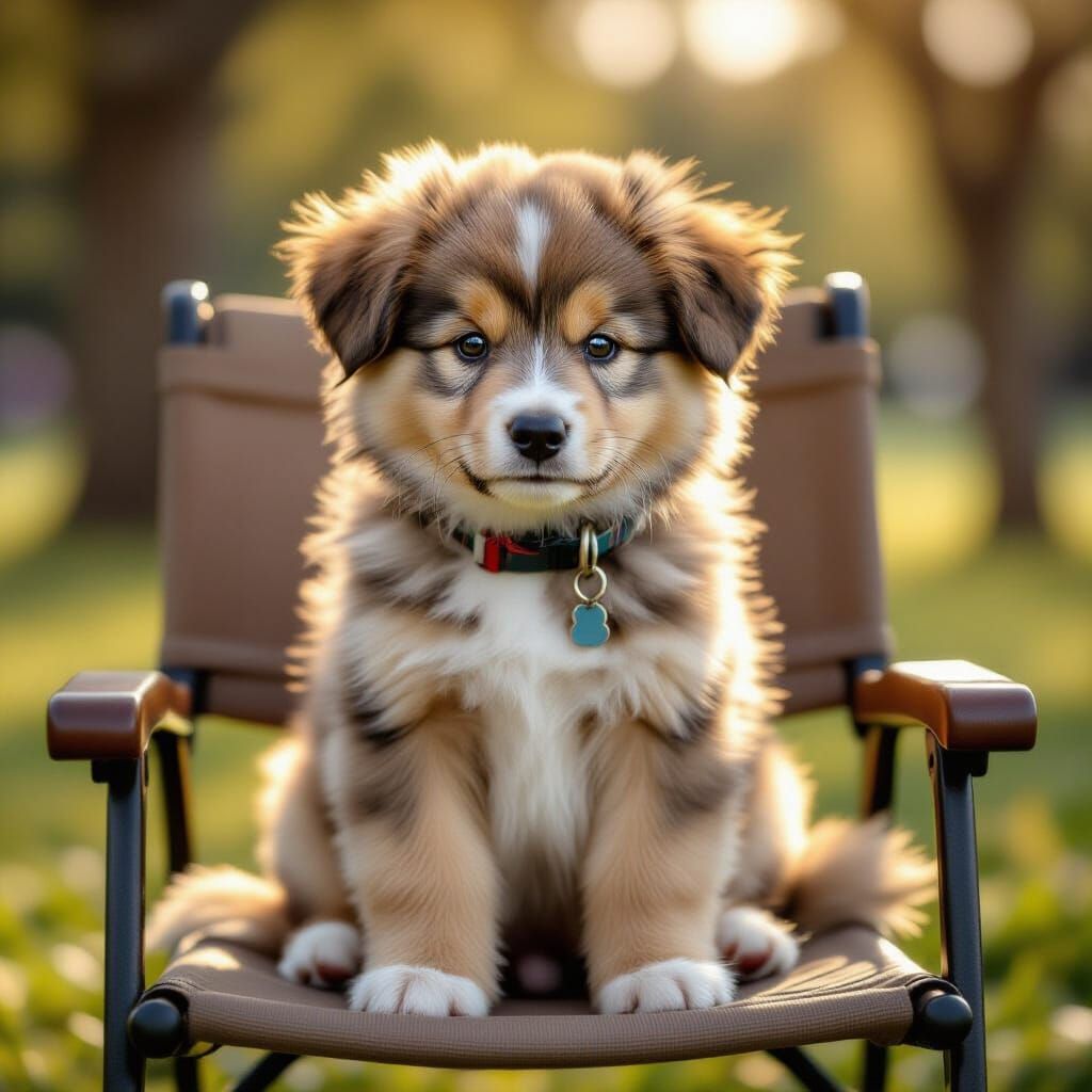 Cute Dog on Park Chair: Ultra-Realistic Digital Art