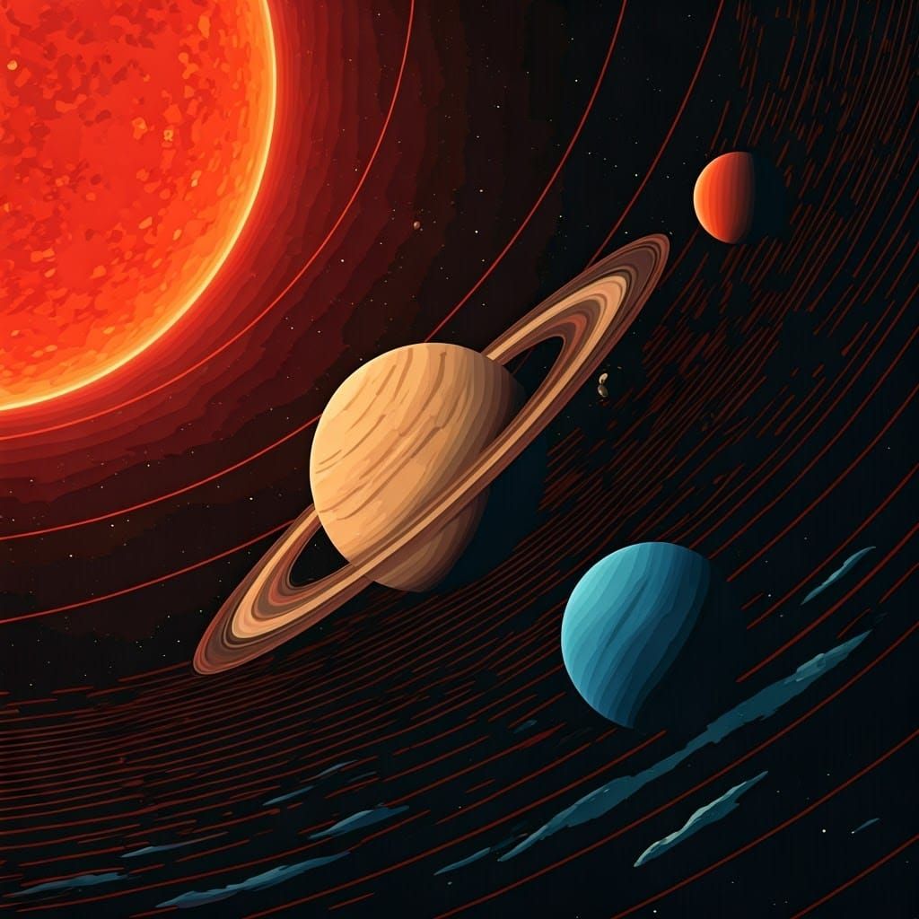 Colorful Solar System Collage in Minimalist Digital Art