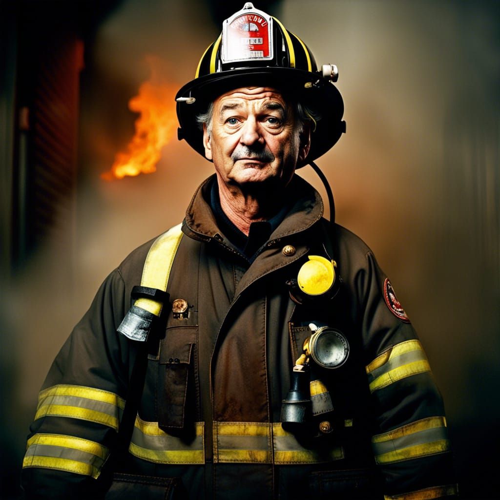 Bill Murray as Fireman in Hyperrealistic Photo