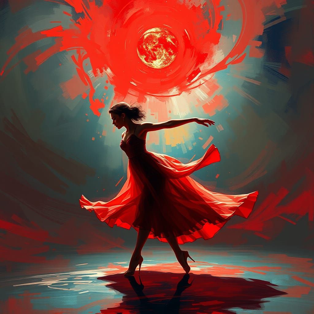 Dynamic Dancer in Red Light: An Artistic Impression