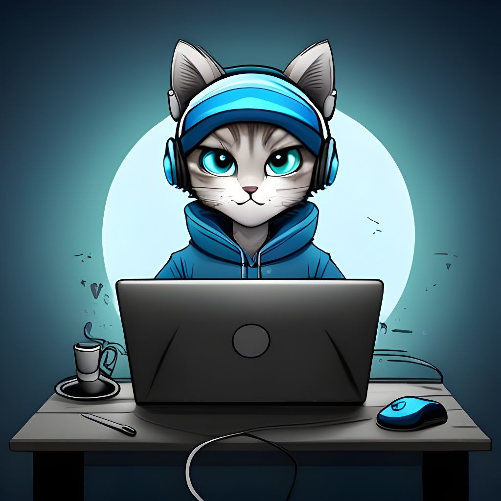Chibi Cat Gamer in Hoodie, Digital Art